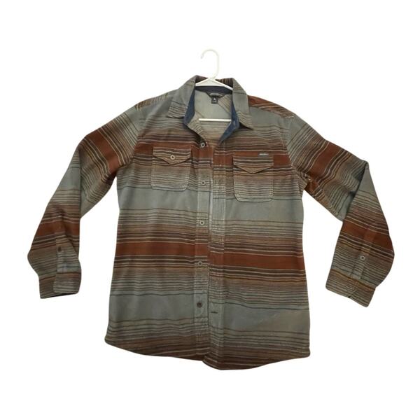 Eddie Bauer Men’s Shirt Jacket – M – Orange Gray Blue –Soft Flannel Shacket–EUC - Picture 1 of 4